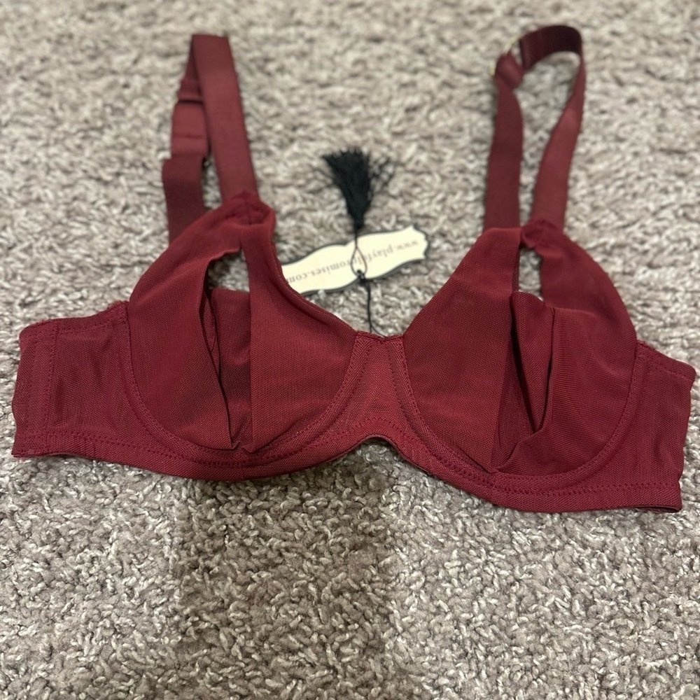 NWT Playful Promises Mesh Bra Burgundy , size 32 A